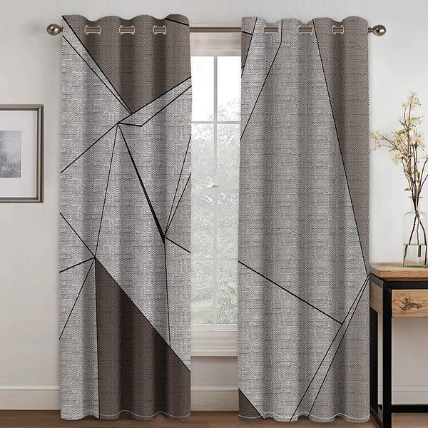 Cortinas Con Estampado GeoméTrico De Hojas Y PatróN De Colores, Cortinas Para Sala De Estar, Dormitorio Y Hogar, Un Juego De Dos Piezas 50W60H(Cm)X2Pcs&Rod Pocket-image