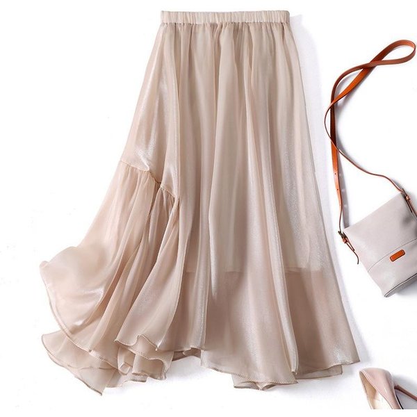 Falda Plisada DiseñO Irregular LíNea A Falda Grande Para Mujer L White-image