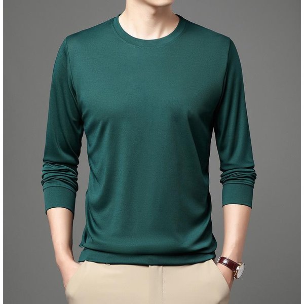 MęSki T-Shirt Z DłUgim RęKawem Cienka Bluza Wiosna I Jesień Bielizna Letnia SzybkoschnąCa OkrąGłY Dekolt Lodowa OddychająCa Koszulka Bazowa 4XL Black-image