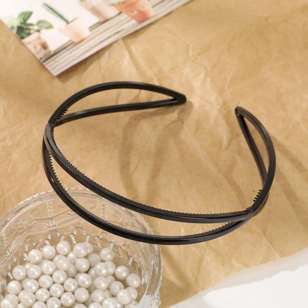 Awaytr Nuevas Diademas Simples Para Mujer Aro Para El Cabello De Doble Capa De AcríLico Blanco Bandas Para El Cabello Accesorios Para El Cabello Aro Liso Para La Cabeza Beige-image