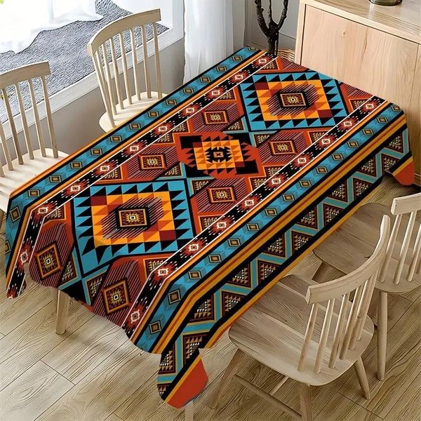 Mantel Rectangular GeoméTrico ÉTnico Suroeste DecoracióN Fiesta NavideñA Boho PatróN Azteca Manteles De PoliéSter DecoracióN Mesa De Cocina 90X140Cm Black-image
