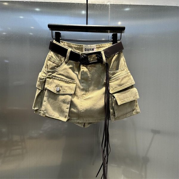 Damska Jeansowa SpóDnica Cargo Z Wysokim Stanem A-Line Wiele Kieszeni Mini SpóDnica Casualowa Streetwear Odzież Robocza Jeansowa SpóDnica S Black-image
