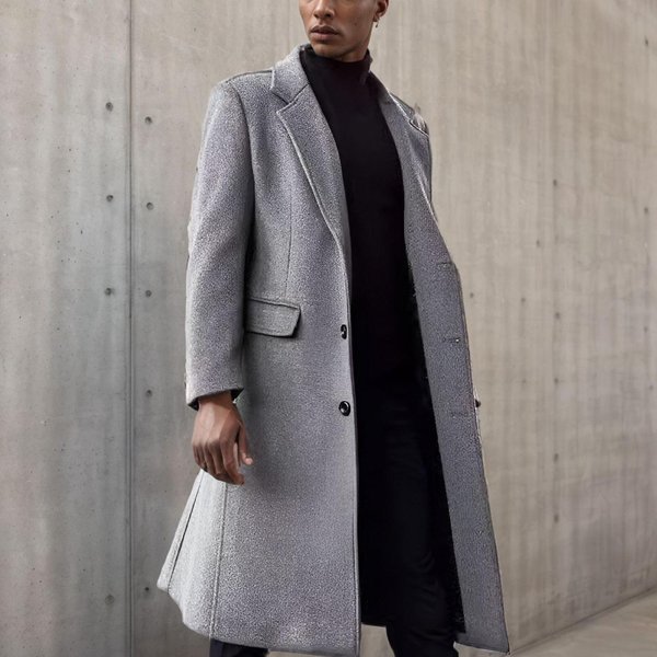 Nuevo Abrigo De Lana Cortavientos Largo BritáNico Extra Largo Para Hombre Abrigo De Lana Para Hombre L Gris-image