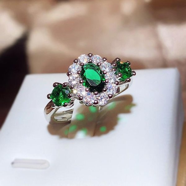 Sello 925, Nuevo Anillo De CircóN Verde Brillante Para Mujer, Anillo Verde A La Moda, JoyeríA Ajustable Con Apertura, Anillo De Compromiso Nupcial Resizable Verde-image