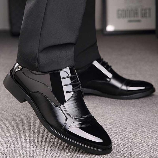 Luksusowe SkóRzane Buty Biznesowe Oxford MęSkie OddychająCe Gumowe Formalne Buty Wizytowe MęSkie Biurowe śLubne PłAskie Obuwie 42-image