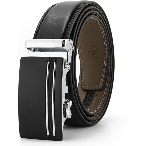 CinturóN Para Hombre Cuero Vacuno Genuino De Doble Capa Hebilla AutomáTica CinturóN De PantalóN Para Hombre De Alta Gama Negocios 110-130CM-image