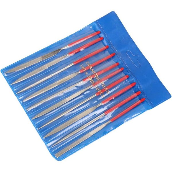Juego De Limas De Aguja De Diamante De 10 Piezas 3X140Mm Mini Juego De Limas De Aguja Para Piedra Vidrio Metal Tallado ArtesaníA Herramientas De Mano Juego De Limas De Aguja Rojo-image