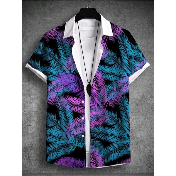 Camisa De Verano Con Estampado 3D Para Hombre Tropical Hawaiana Vacaciones De Playa Planta Cocotero Camiseta Manga Corta Camisa De Tejido EláStico En 4 Direcciones 5XL White-image