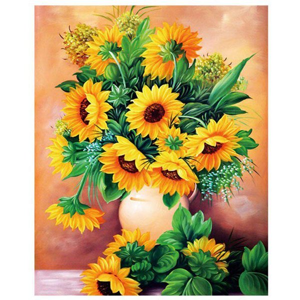 Haft Diamentowy SłOnecznik RobóTki 5D Obraz Diamentowy DIY Wazon Na Kwiaty DżEtóW Mozaika Do Dekoracji Domu 20X30CM Green-image