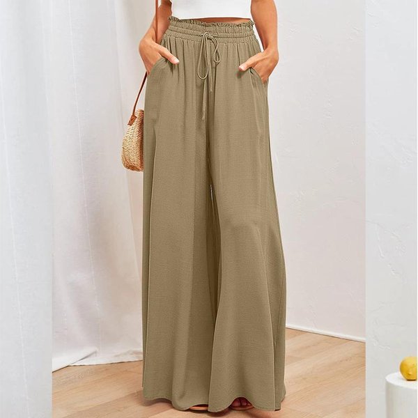 Letnie Spodnie Damskie Na Co Dzień Szerokie Nogawki LuźNe LuźNe Modne Spodnie Damskie XL Khaki-image