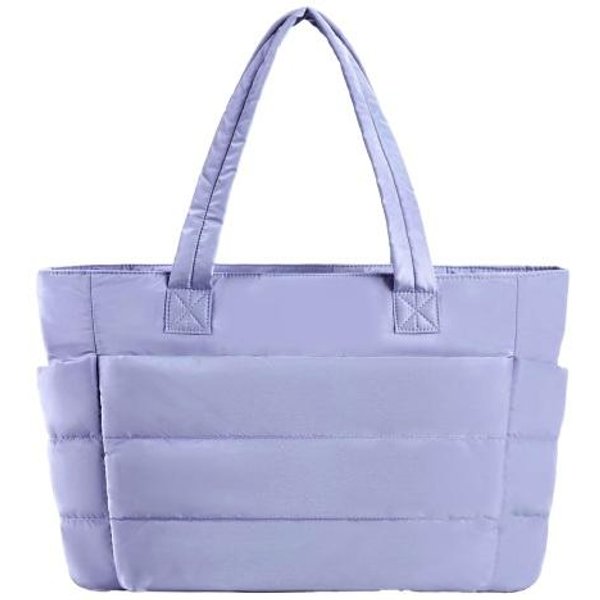 Bolso De Hombro Para Mujer Bolso Tote Acolchado Gran Capacidad Ligero Impermeable Bolso De Mano Con MúLtiples Bolsillos Para PortáTil Trabajo Viaje Gimnasio Bolso De Transporte PúRpura-image