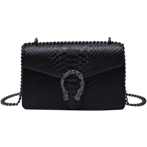 Bolso Bandolera Con Cadena Estampado De Serpiente - Bolso PequeñO De Hombro Estilo Europeo Y Americano 2024 Para Mujer Negro-image