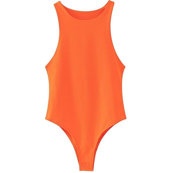 Body Sexy Liso De Verano Para Mujer, Mono Informal Ajustado Verde De 4 Colores Para Mujer, Monos Cortos Elegantes Para Discoteca Para Mujer S Naranja-image