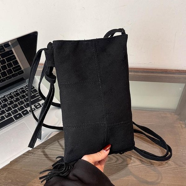 Zamszowa Torba Niszowa Nowa Torba Damska Boho AmerykańSka Torba Z FręDzlami Matowa Torba Listonoszka Gray-image