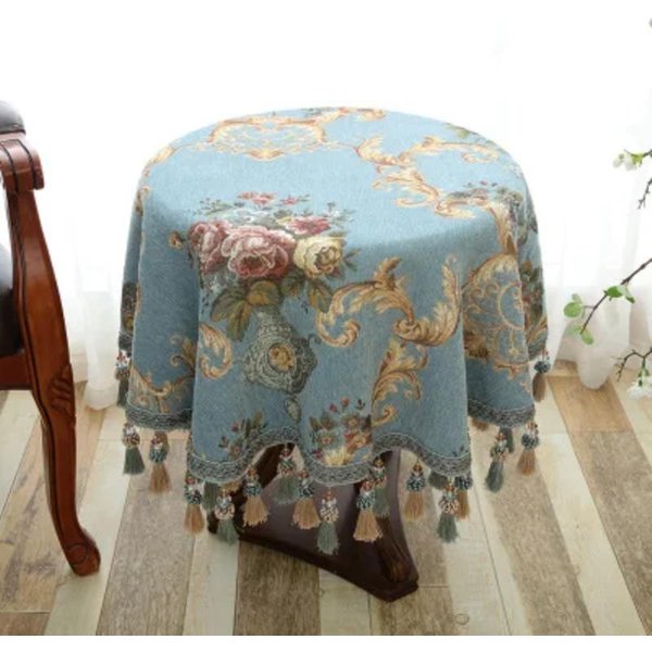 Mantel Jacquard De Chenilla Estilo Europeo Cubierta De Mesa Redonda Jacquard Para Mesa De Café Mantel Con Borlas 160Cm-image