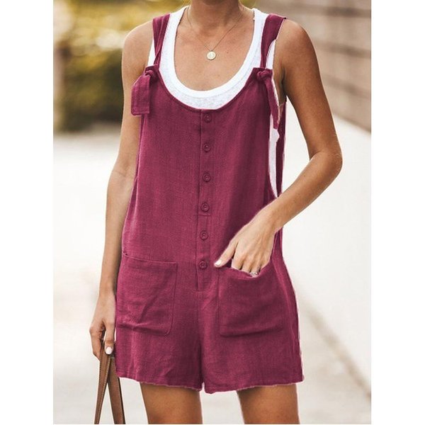 Kombinezon Damski Letnie Spodnie Na Szelkach Spodenki Casual LuźNe Kombinezony Bez RęKawóW Kombinezon Z Szelkami 3XL Brown-image