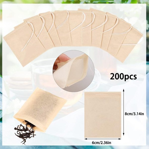 200 Sztuk Torebek Herbaty Hurtowej, Jednorazowe Torebki Herbaty Ze śCiąGaczem, Torebki Filtra Herbaty, Puste Torebki Herbaty Do Herbaty LiśCiastej I Kawy 200Pcs Beige-image