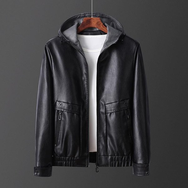Chaqueta De Cuero Bordada Con Capucha Para Hombre, Nueva Chaqueta De Cuero De Invierno, VersióN Coreana De La Chaqueta De Cuero SintéTico De Invierno. Xxxl Black-image