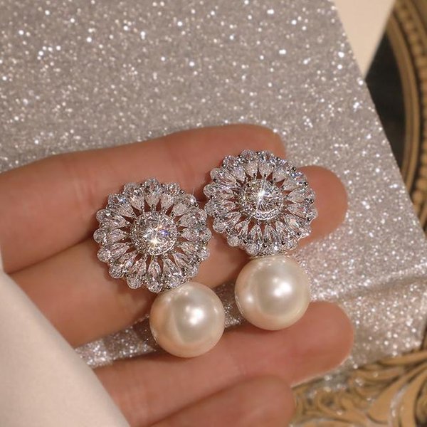 Hermosos Aretes Tipo BotóN Caoshi Para Mujer, Deslumbrantes Accesorios De Perlas De ImitacióN De Circonita, Exquisita JoyeríA EstéTica Femenina Blanco-image