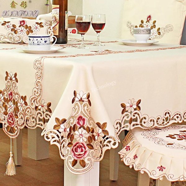 Obrus Pokrowiec Na Stół Koronka Europejski OgróD Elegancki Haftowany Obrus Na Stół Jadalny Kwiat Peonia Pokrowiec Na KrzesłO ŚLubny Pokrowiec PrzeciwpyłOwy 140X200Cm-image