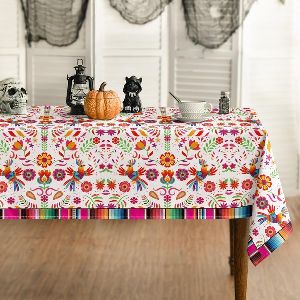 Mantel Rectangular Floral De PáJaros Del DíA De Muertos De MéXico DecoracióN De Mesa Mantel Reutilizable Para Mesa De Cocina Y Comedor DecoracióN DíA De Los Muertos 140X180Cm-image