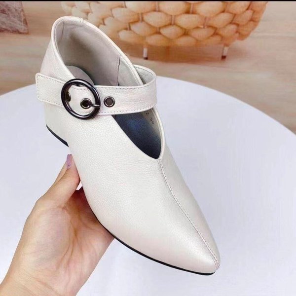 Wiosna I Jesień Moda Pojedyncze Buty Damskie Gruby Obcas GłęBoki Dekolt Szpiczaste Buty Damskie Buty Mamy DużE Pojedyncze Buty Damskie 35 BeżOwy-image