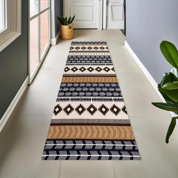 DłUgi Vintage Tribalny Geometryczny Dywanik Biegacz, AntypośLizgowa Mata PodłOgowa, Zmywalna Mata PodłOgowa Do Kuchni, WytrzymałY Dywanik Biegacz 40X120Cm-image