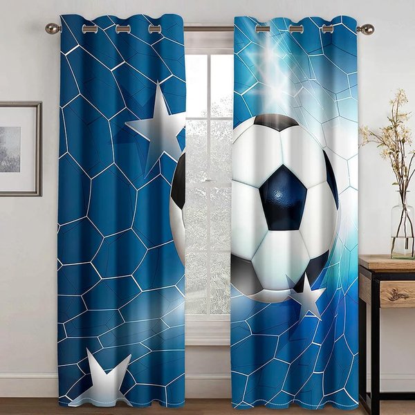 PiłKa NożNa Sporty MiłOśNicy PokóJ Dekoracyjne ZasłOny 2 Panele PokóJ ChłOpcóW DziewcząT Salon Gabinet Okno Dekoracyjne ZasłOny W60H60(Cm)X2Pcs&Rod Pocket-image