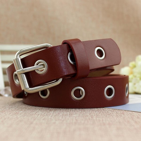 Damski SkóRzany Pasek OkrąGłY Metalowy Klamra KołO Pas Fashion Row Przelotka Pas Biodrowy Pasek Brown-image