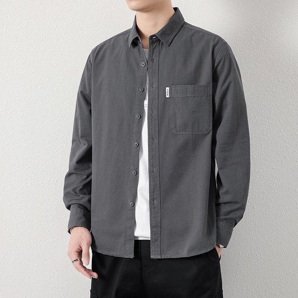 Camisa De Manga Larga Nueva Para Hombre Primavera Y OtoñO Camisa Cargo Casual Holgada Para Hombre Abrigo Chaqueta De AlgodóN Puro Lavado Para Hombre 4XL Gray-image
