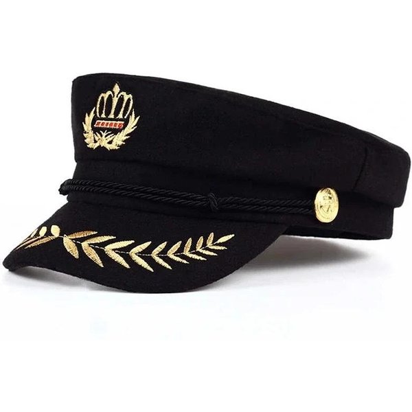 Unisex Czapka Granatowa Z KłOsami Pszenicy I Koroną KapitańSką Wiosna Jesień Czapki ŻEglarskie MęSkie PłAskie Czapki KapitańSkie Wojskowe Damskie DużE Czarne Berety Black-image