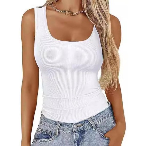 Yyfs Moda Femenina Casual Verano Primavera Color SóLido Estampado Sin Mangas Cuello En U Blusas Y Camisas L-image