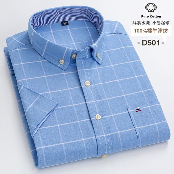 Camisa Casual De Manga Corta Para Hombre 100% AlgodóN Oxford Rayas Cuadros Talla Grande Camisas De Manga Corta Para Hombres De Negocios 40 Gray-image