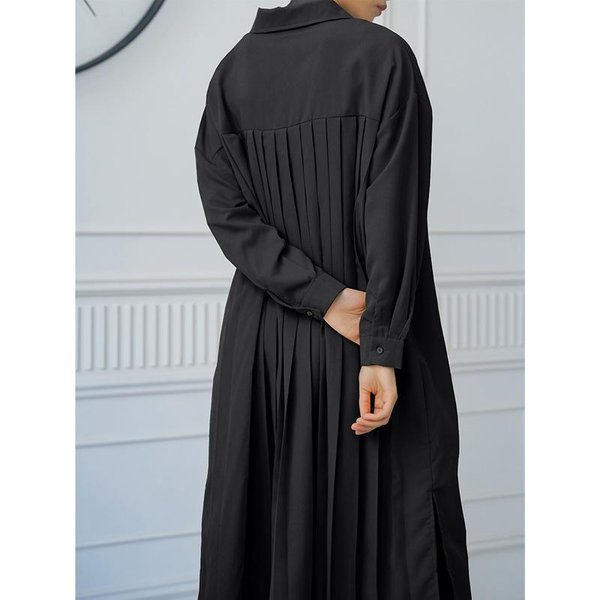 Primavera Y OtoñO Nuevo Vestido Suelto A La Rodilla Para Mujer Casual VersióN Grande Espalda Plisada Camisa Larga Falda M Gray-image