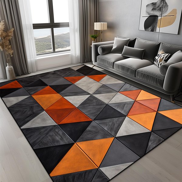 PomarańCzowy Geometryczny Dywan Nowoczesny Luksusowy Dywan Do Salonu AntypośLizgowy ŁAtwy W Czyszczeniu DużY Rozmiar Mata PodłOgowa Do Dekoracji Domu Sypialni 80X120Cm-image
