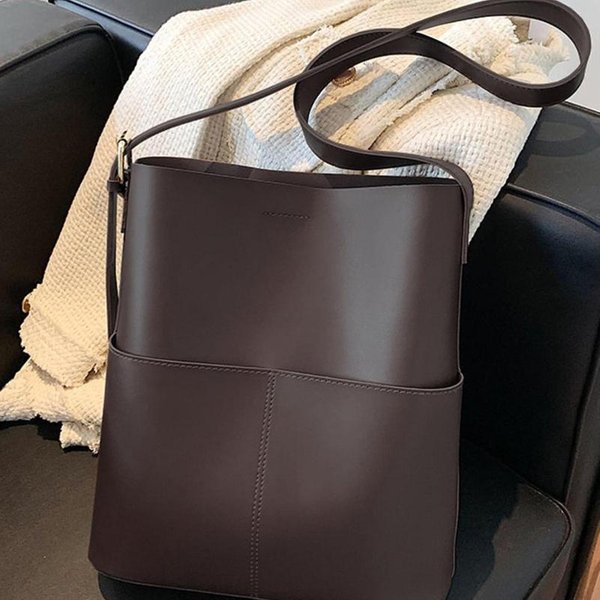 Designerska Torba Typu Bucket Ze SkóRy PU Damska Torebka Damska Torba Na Ramię Damskie Torby Typu Tote GłęBokie Kawa Kolor-image