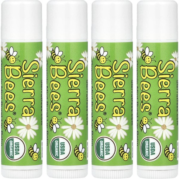 Sierra Bees, Organic Lip Balm, Mint Burst, 4 Packs, 0.15 Oz (4.25 G) Each Yellow-image