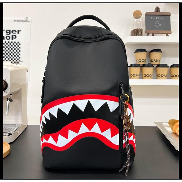 Mochila Chica Estudiante Universitaria TiburóN Mochila VersáTil Nueva Gran Capacidad Linda Mochila Para Estudiante De Secundaria Black-image