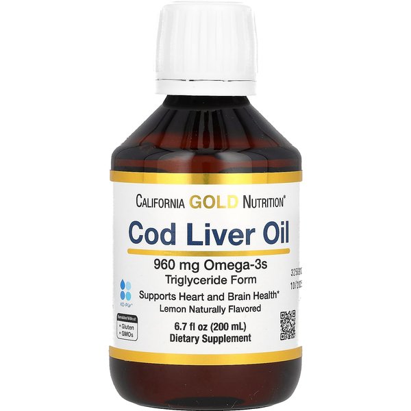 California Gold Nutrition, Aceite De HíGado De Bacalao, TriglicéRidos Noruegos, Sabor Natural A LimóN, 6.7 Fl Oz (200 Ml)-image