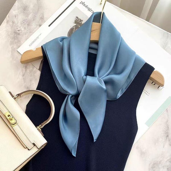 100% Jedwabny Szalik Damski GłAdki Foulard Wysokiej JakośCi Chusta Na GłOwę Kobieta Szal Owijka Kwadratowy Modny HidżAb Bandana Szaliki Y1962Yy-Real Silk 65X65Cm Gray-image