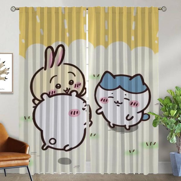 Cortinas Para Interior De Hogar 2 Piezas Chiikawaes DecoracióN De Halloween ParticióN Cortina De Ventana Para HabitacióN 2 Paneles Persianas SalóN Cocina W50Xh70Cmx2Pcs-Cl Beige-image