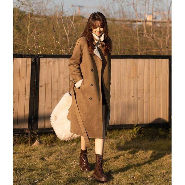 Abrigo Trench De Lana Abrigo De Piel Esquila De Oveja Abrigo Largo Para Mujer OtoñO E Invierno Nuevo L Black-image
