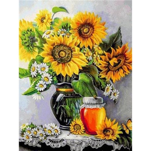 DIY 5D Pintura De Diamante Girasol Bordado De Diamantes Flor Taladro Redondo Completo Punto De Cruz 20X30CM-image