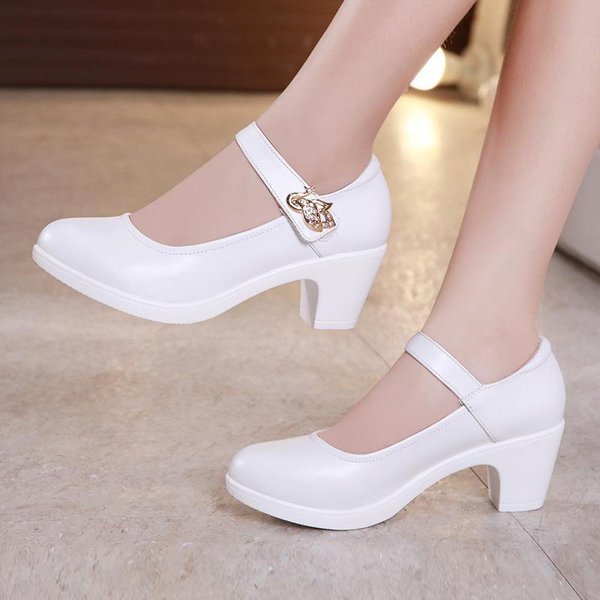 5CM SkóRzane Buty Robocze Na Grubym Obcasie Damskie Buty Na Wysokim Obcasie CzółEnka 35 White-image