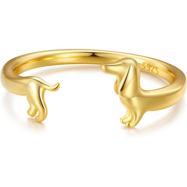 Wostu Anillos Ajustables De Plata De Ley 925 Real De Perro Salchicha Lindo Para Mujeres Anillo Abierto Original De Animal Regalo De JoyeríA Familiar Fina Beige-image