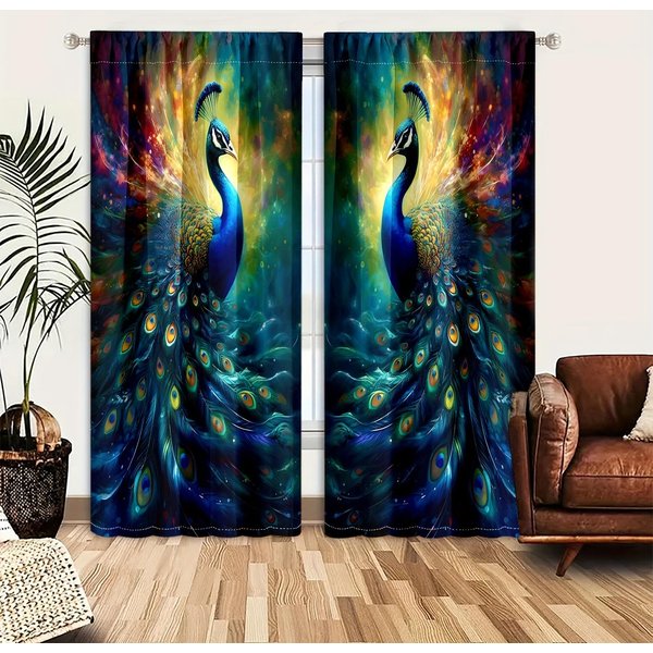2 Piezas Cortinas Con PatróN De FéNix Brillante DecoracióN Para Sala De Estar Dormitorio ImpresióN Digital 3D Cortina Con Bolsillo Para Barra Para Sala De Estar Hogar W50 X H130(Cm)X2&Grommet Top-image