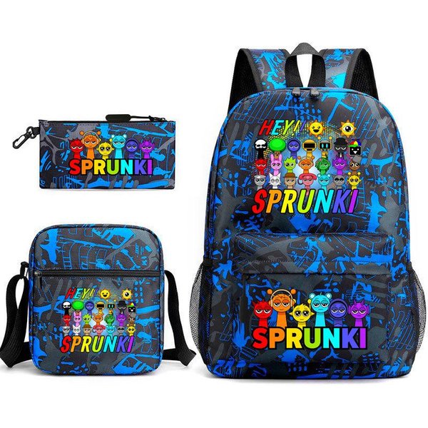Mochila Escolar De Dibujos Animados Anime Caja De Ritmo Mochila Sprunki Bolso Estuche LáPices Set De Tres Piezas Three-Piece Set-image