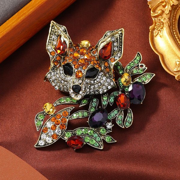 Retro Klasyczne Kobiety MężCzyźNi Lis PełNy Kryształ Broszki Odznaki Vintage Dama CiężKi Przemysł ZwierzęCy Cyrkonie Garnitur PłAszcz Pin Korsarze Gray-image