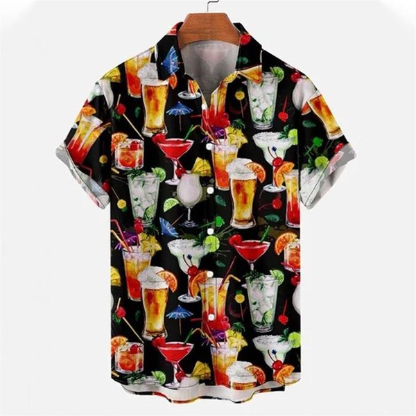Camisas Hawaianas De Manga Corta Para Hombre Estampado 3D GráFico De Cerveza Vino Camisas De Playa Verano Casual Manga Corta Abotonada Camiseta Tops L-image