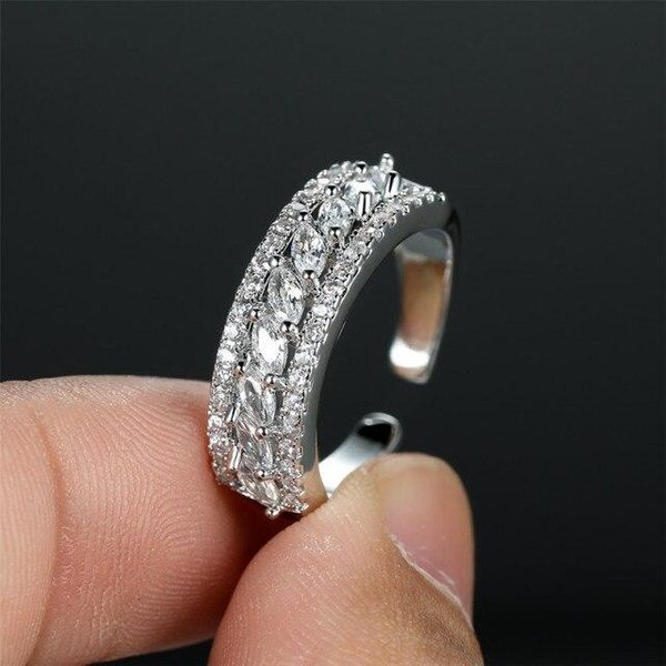 Anillo De Compromiso Color Oro Antiguo Marquesa ZircóN Blanco Anillo De Boda Cristal De Lujo Anillos De Piedra PequeñA Para Mujer JoyeríA Abierta Plata-image